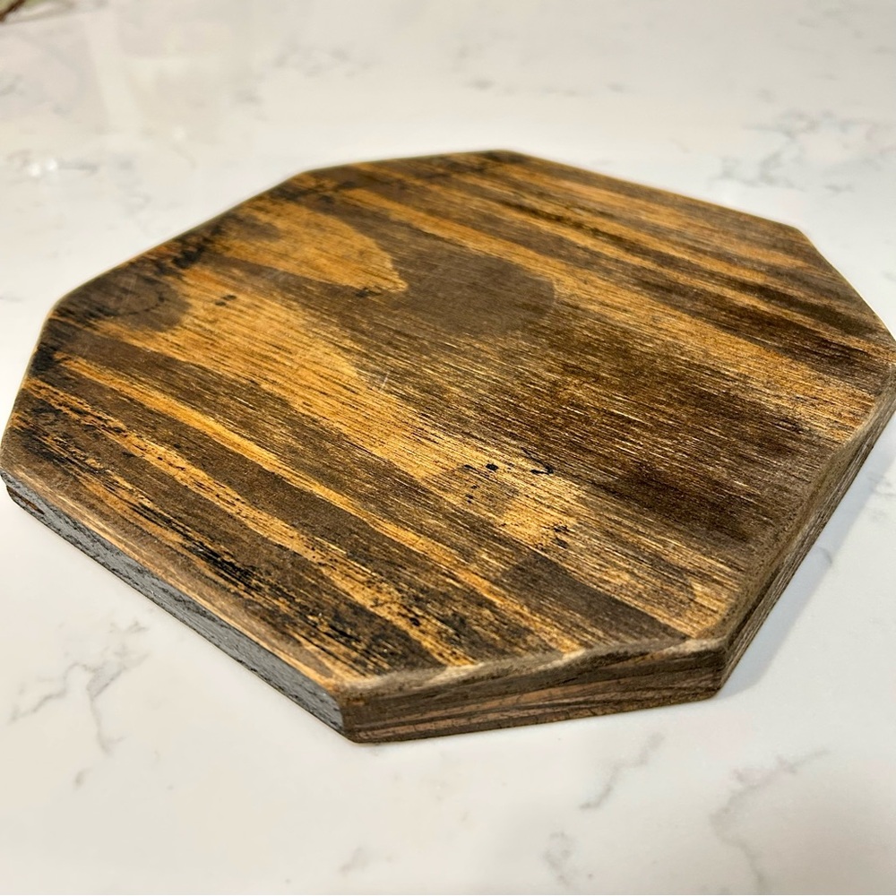 Hand Crafted Brown Accent Decor Octagonal Serving Board- Wood Base for Sale ONLY